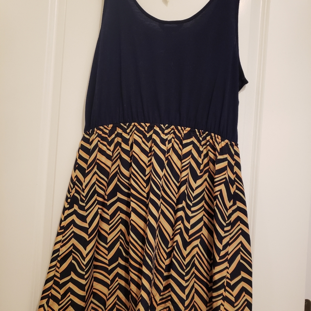 Large Summer Dress Navy & Orange